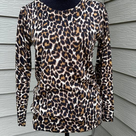 J. Crew MERINO WOOL leopard print lightweight sweater, women's size XS - Picture 2 of 7